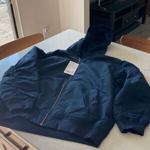 New Navy Blue Athleta Upfield Bomber Jacket with hood